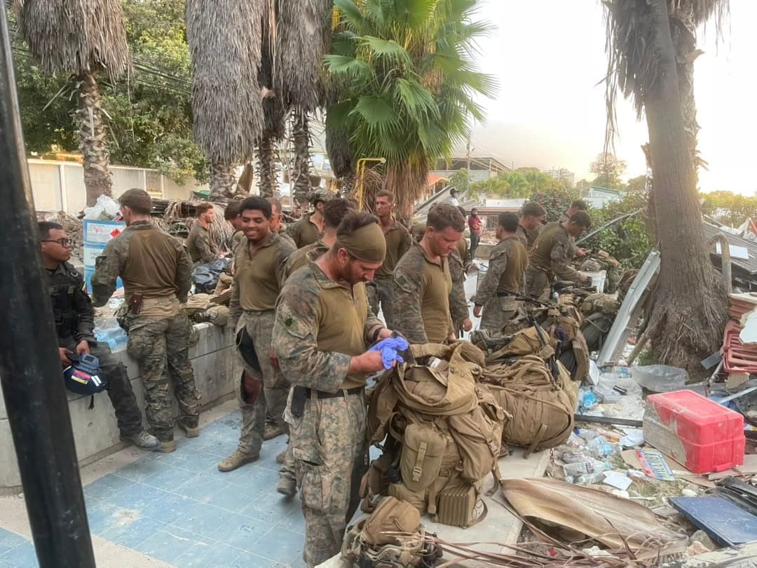Relief crews sorting gear during the earthquake recovery in Venezuela